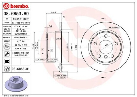 Тормозной диск BREMBO 08.6853.81