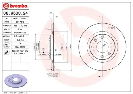 Тормозной диск BREMBO 08960024