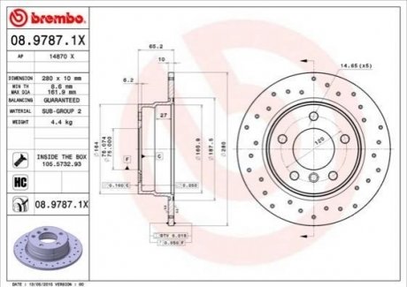 Тормозной диск xtra задний BREMBO 08.9787.1X (фото 1)