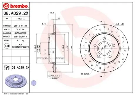 Диск тормозной (задний) BREMBO 08A0292X