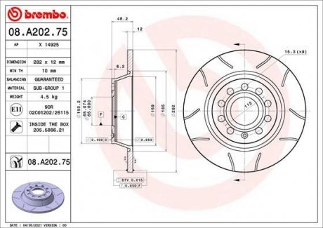 Тормозной диск BREMBO 08.A202.75