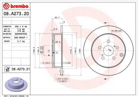 Задній гальмівний диск BREMBO 08.A273.21 (фото 1)