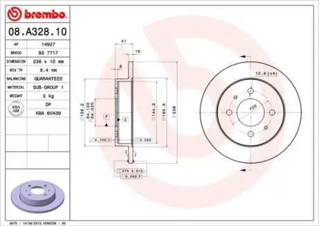 Задній гальмівний диск BREMBO 08.A328.10