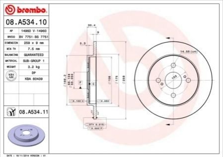 Задній гальмівний диск BREMBO 08.A534.11 (фото 1)