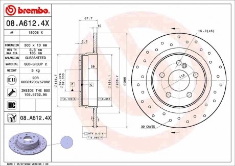 Тормозной диск xtra задний BREMBO 08.A612.4X