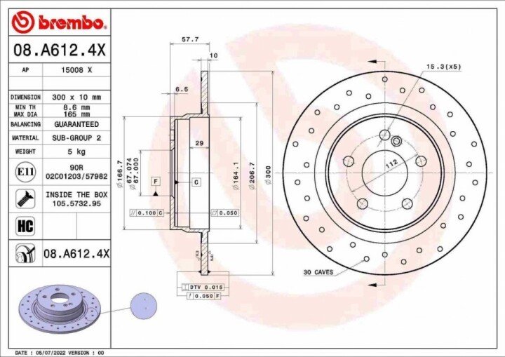 Тормозной диск xtra задний BREMBO 08.A612.4X (фото 1)