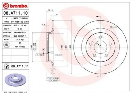 Тормозные диски BREMBO 08.A711.11