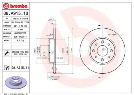 Тормозной диск BREMBO 08.A915.11