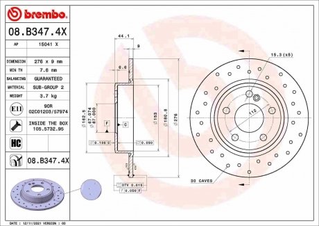 Тормозной диск xtra задний BREMBO 08.B347.4X