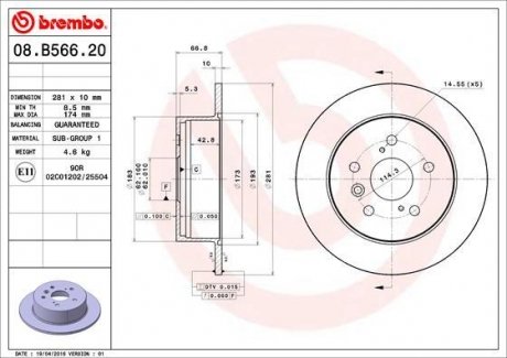 Задній гальмівний диск BREMBO 08.B566.21