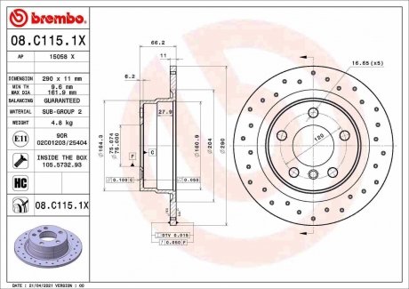 Тормозной диск xtra задний BREMBO 08.C115.1X (фото 1)