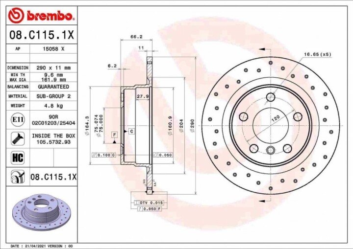 Гальмівний диск xtra задній BREMBO 08.C115.1X (фото 1)