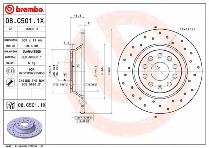 Гальмівний диск xtra задній BREMBO 08.C501.1X (фото 1)