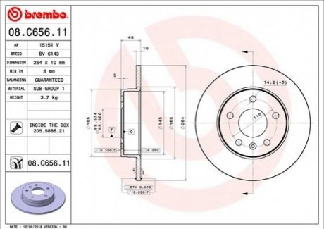 Задний тормозной диск BREMBO 08.C656.11 (фото 1)
