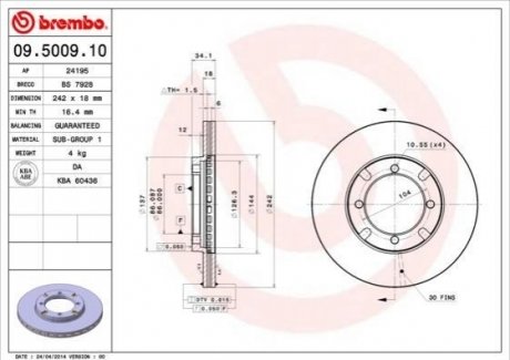 Тормозной диск BREMBO 09.5009.10 (фото 1)