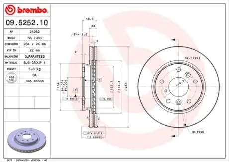 Тормозной диск BREMBO 09.5252.10