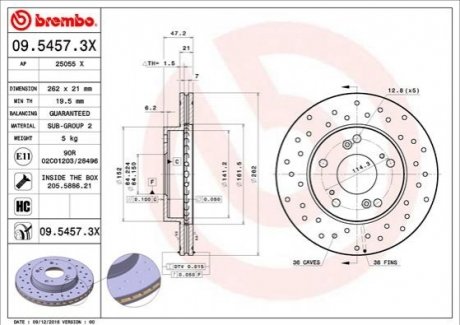 Тормозные диски BREMBO 09.5457.3X (фото 1)