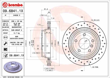 Тормозной диск xtra задний BREMBO 09.6841.1X