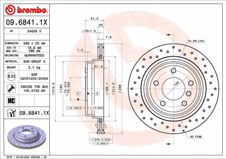 Тормозной диск xtra задний BREMBO 09.6841.1X (фото 1)