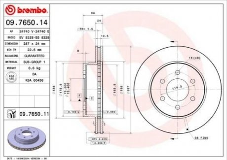 Передний тормозной диск BREMBO 09.7650.11 (фото 1)