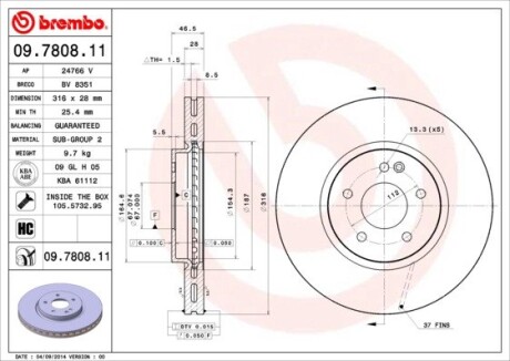 Гальмівний диск вентильований BREMBO 09.7808.11