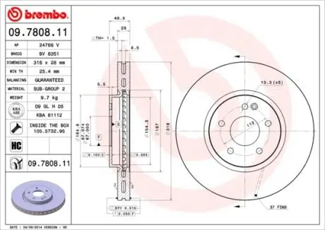 Гальмівний диск вентильований BREMBO 09.7808.11