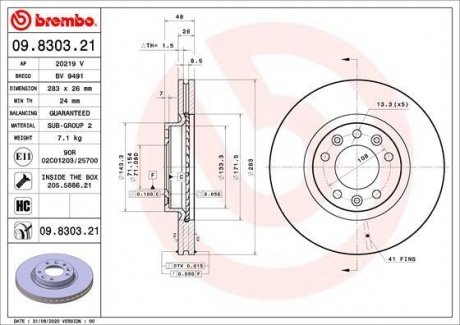 Передний тормозной диск BREMBO 09.8303.21 (фото 1)