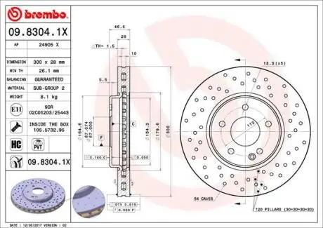Гальмівний диск xtra mb clk w208 97- BREMBO 09.8304.1X