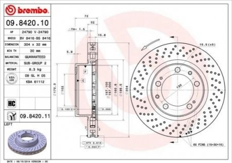 Тормозной диск передний левый BREMBO 09.8420.11 (фото 1)