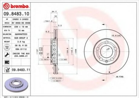 Тормозной диск BREMBO 09.8483.10