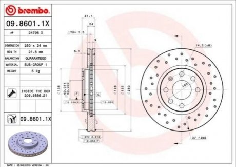 Тормозной диск xtra передний BREMBO 09.8601.1X