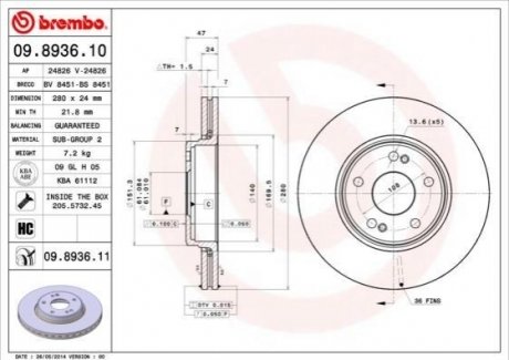 Тормозные диски BREMBO 09.8936.11 (фото 1)
