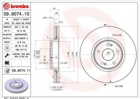 Тормозной диск BREMBO 09.9074.11 (фото 1)