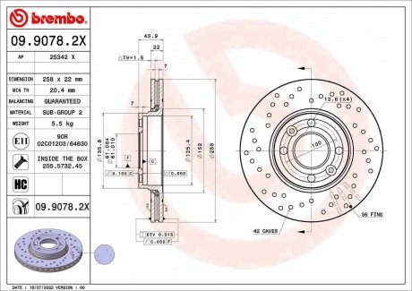 Тормозной диск xtra передний BREMBO 09.9078.2X (фото 1)
