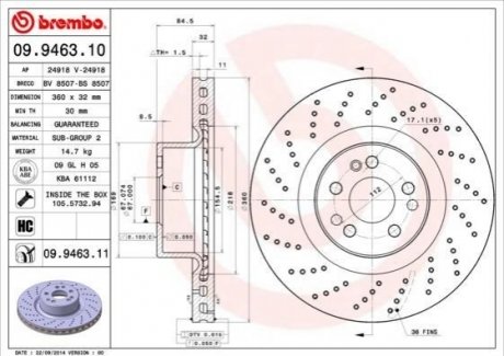 Передний тормозной диск BREMBO 09.9463.11