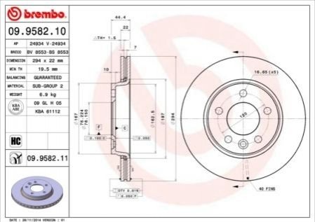 Тормозные диски BREMBO 09.9582.11 (фото 1)