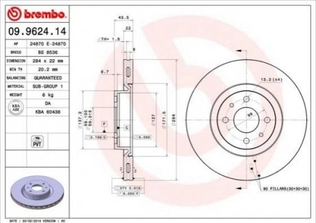 Тормозной диск BREMBO 09.9624.14 (фото 1)
