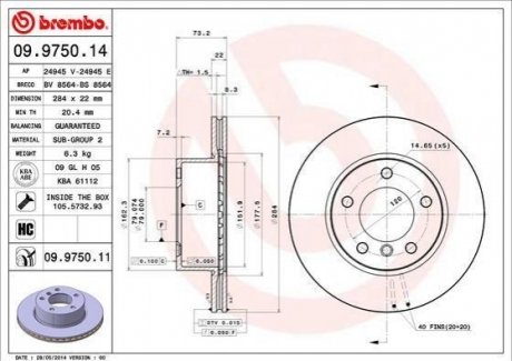 Тормозные диски BREMBO 09.9750.11 (фото 1)