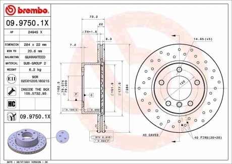 Передній гальмівний диск BREMBO 09.9750.1X