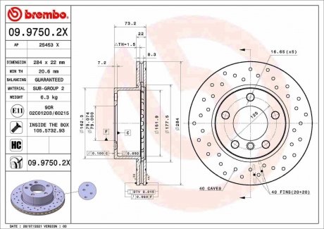 Передній гальмівний диск BREMBO 09.9750.2X