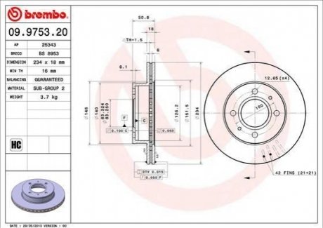Передній гальмівний диск BREMBO 09.9753.21 (фото 1)