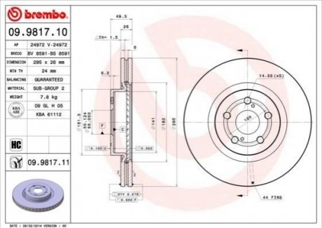 Тормозной диск BREMBO 09.9817.10 (фото 1)