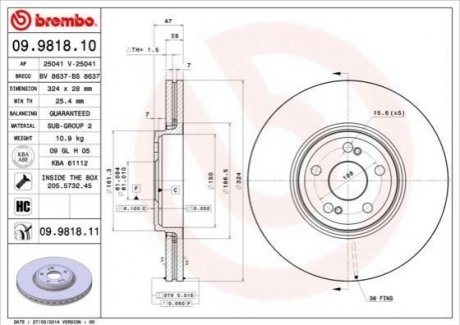Тормозной диск BREMBO 09.9818.11