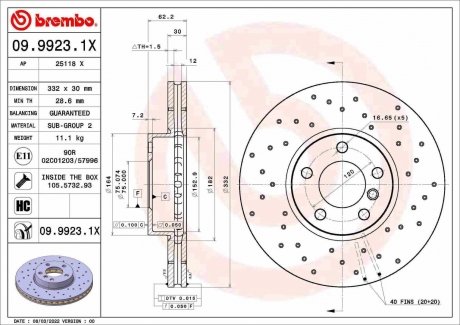 Тормозной диск xtra передний BREMBO 09.9923.1X