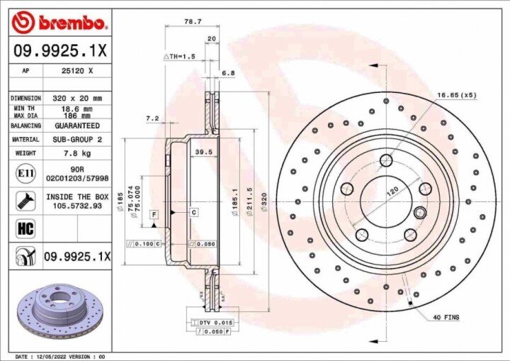 Тормозной диск xtra задний BREMBO 09.9925.1X (фото 1)