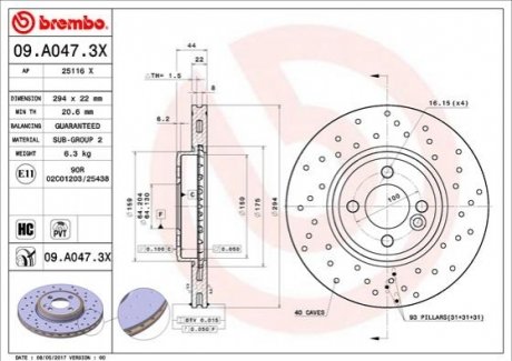 Гальмівний диск xtra mini cooper s 06- BREMBO 09.A047.3X