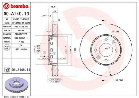 Передний тормозной диск BREMBO 09.A149.11