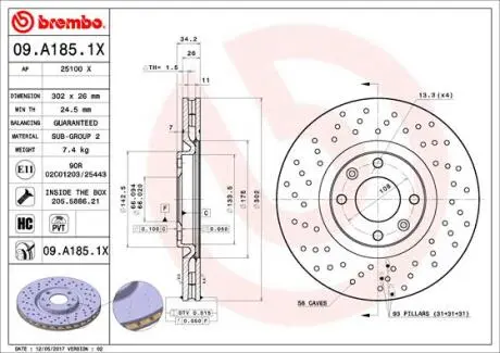 Тормозной диск BREMBO 09.A185.1X