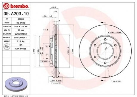Передний тормозной диск BREMBO 09.A203.10 (фото 1)