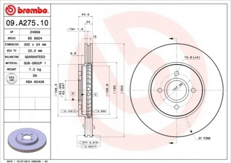 Тормозные диски BREMBO 09.A275.10 (фото 1)